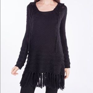Boho Crochet Fringe Hooded Sweater Tunic